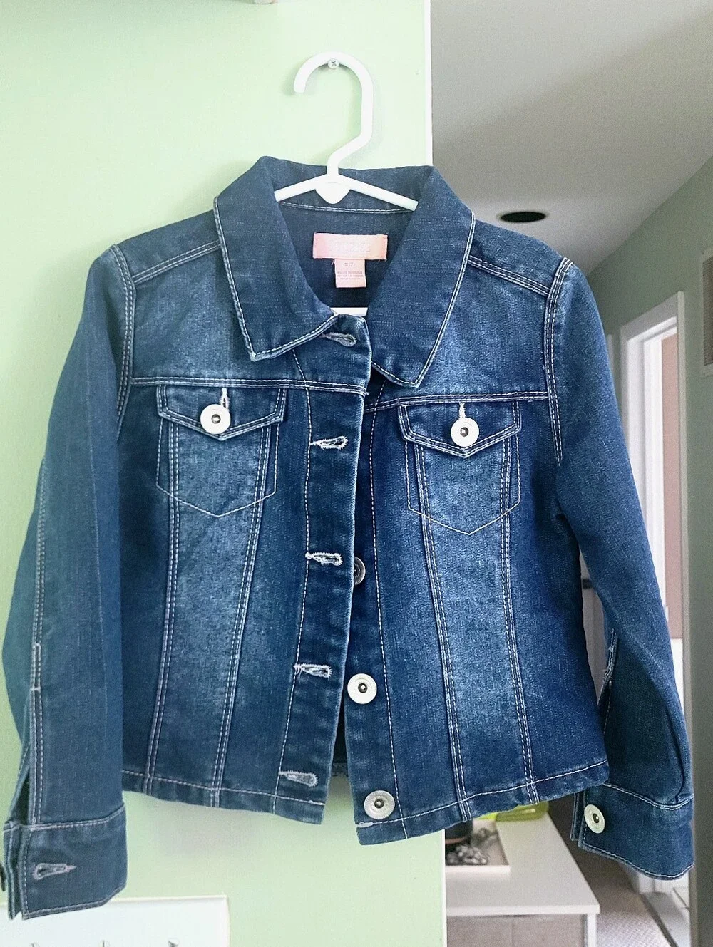 Girls Shimmering Sequin Appliqué Back Denim Jacket Size 7